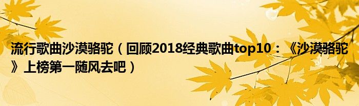 流行歌曲沙漠駱駝(回顧2018經典歌曲top10:《沙漠駱駝》上榜第一隨風