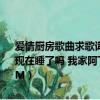 爱情厨房歌曲求歌词（求歌曲【在你楼下】 其中歌词：美丽的姑娘 你现在睡了吗 我家阿飞就站在你楼下 要MP3的发1411712008@QQ.COM）